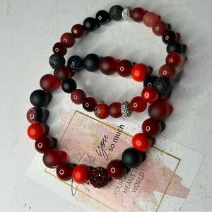 Red Agate & Lava Stone Bracelet Set